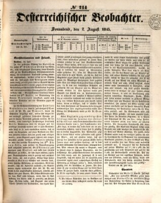 Der Oesterreichische Beobachter Samstag 2. August 1845