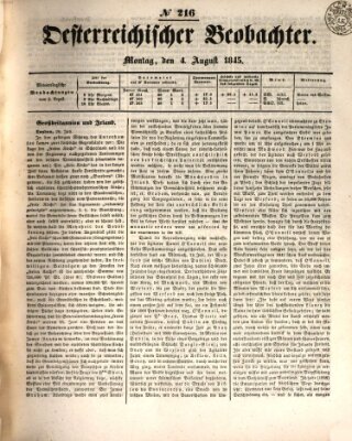 Der Oesterreichische Beobachter Montag 4. August 1845