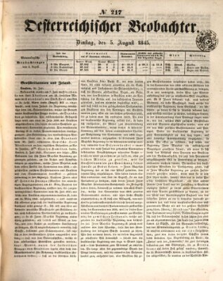 Der Oesterreichische Beobachter Dienstag 5. August 1845