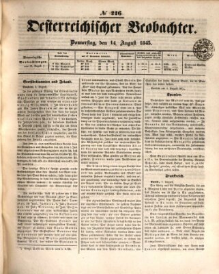 Der Oesterreichische Beobachter Donnerstag 14. August 1845