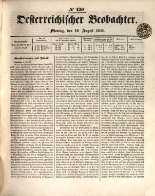 Der Oesterreichische Beobachter Montag 18. August 1845