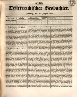 Der Oesterreichische Beobachter Sonntag 31. August 1845