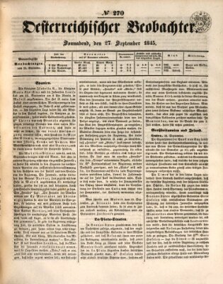 Der Oesterreichische Beobachter Samstag 27. September 1845