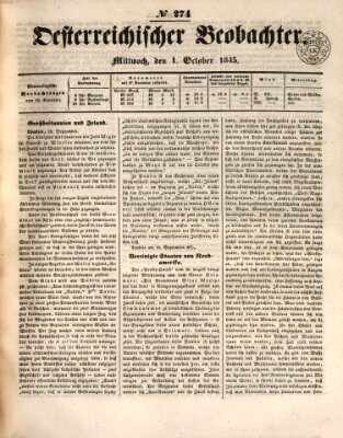 Der Oesterreichische Beobachter Mittwoch 1. Oktober 1845