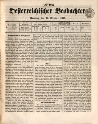 Der Oesterreichische Beobachter Sonntag 12. Oktober 1845