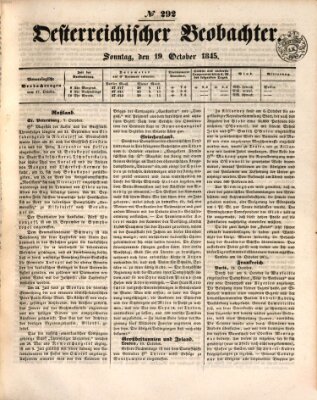 Der Oesterreichische Beobachter Sonntag 19. Oktober 1845