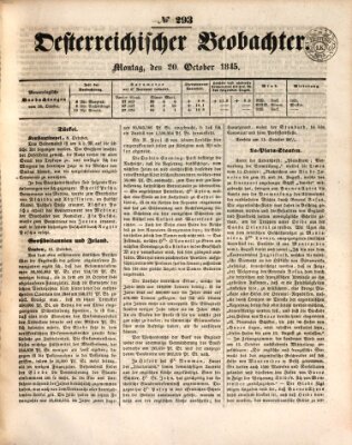 Der Oesterreichische Beobachter Montag 20. Oktober 1845