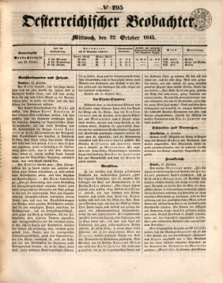 Der Oesterreichische Beobachter Mittwoch 22. Oktober 1845