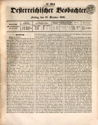 Der Oesterreichische Beobachter Freitag 31. Oktober 1845