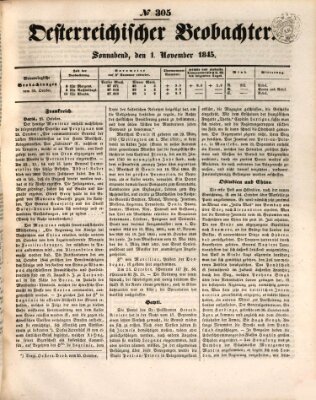 Der Oesterreichische Beobachter Samstag 1. November 1845