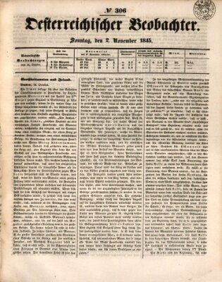 Der Oesterreichische Beobachter Sonntag 2. November 1845