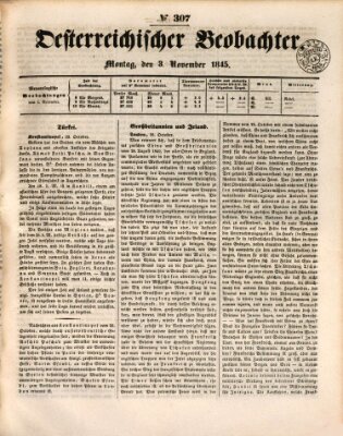 Der Oesterreichische Beobachter Montag 3. November 1845