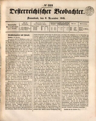 Der Oesterreichische Beobachter Samstag 8. November 1845