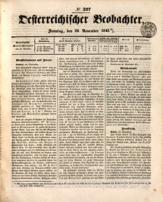 Der Oesterreichische Beobachter Sonntag 23. November 1845