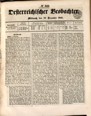 Der Oesterreichische Beobachter Mittwoch 10. Dezember 1845