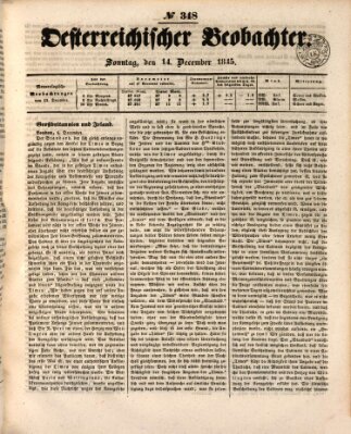 Der Oesterreichische Beobachter Sonntag 14. Dezember 1845