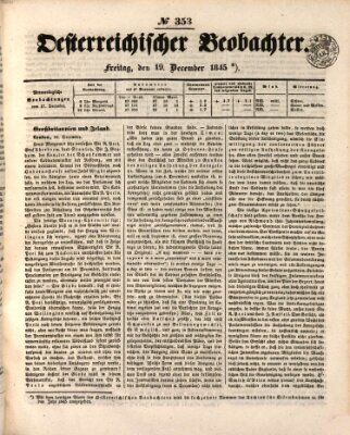 Der Oesterreichische Beobachter Freitag 19. Dezember 1845