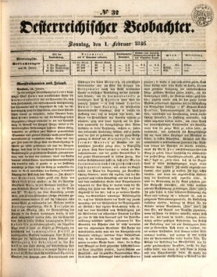 Der Oesterreichische Beobachter Sonntag 1. Februar 1846