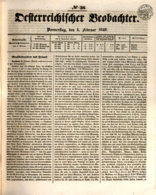 Der Oesterreichische Beobachter Donnerstag 5. Februar 1846