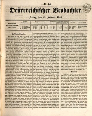 Der Oesterreichische Beobachter Freitag 13. Februar 1846