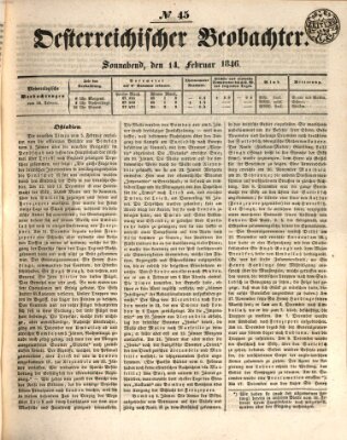 Der Oesterreichische Beobachter Samstag 14. Februar 1846