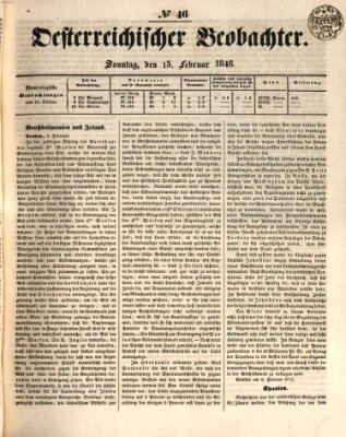 Der Oesterreichische Beobachter Sonntag 15. Februar 1846