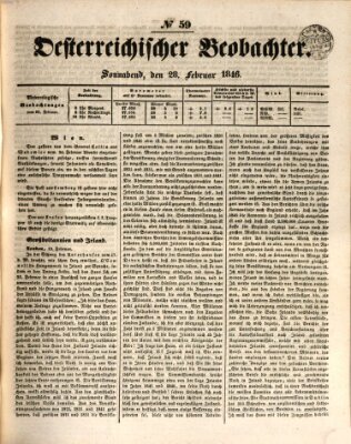 Der Oesterreichische Beobachter Samstag 28. Februar 1846