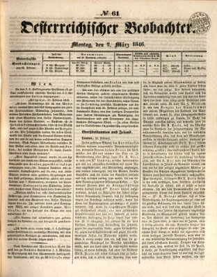 Der Oesterreichische Beobachter Montag 2. März 1846