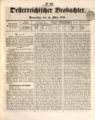 Der Oesterreichische Beobachter Donnerstag 19. März 1846