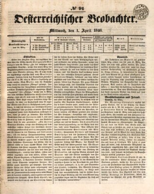 Der Oesterreichische Beobachter Mittwoch 1. April 1846