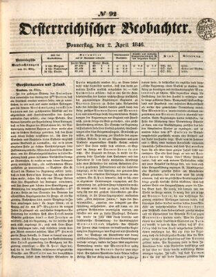 Der Oesterreichische Beobachter Donnerstag 2. April 1846