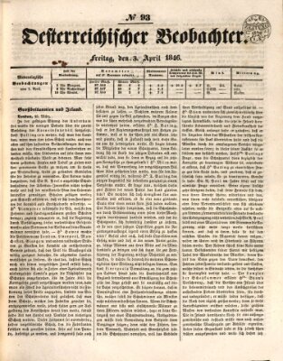 Der Oesterreichische Beobachter Freitag 3. April 1846