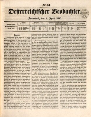 Der Oesterreichische Beobachter Samstag 4. April 1846