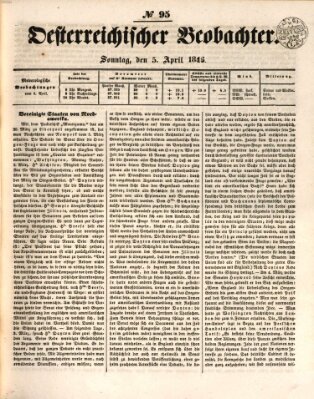 Der Oesterreichische Beobachter Sonntag 5. April 1846