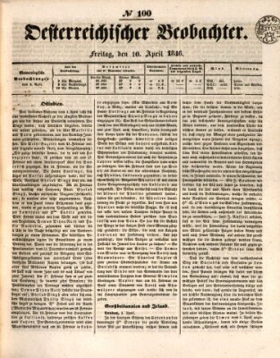 Der Oesterreichische Beobachter Freitag 10. April 1846