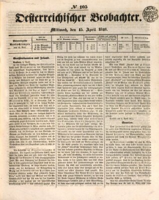 Der Oesterreichische Beobachter Mittwoch 15. April 1846