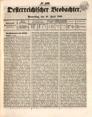 Der Oesterreichische Beobachter Donnerstag 16. April 1846