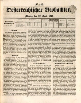 Der Oesterreichische Beobachter Montag 20. April 1846