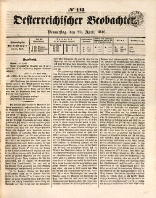 Der Oesterreichische Beobachter Donnerstag 23. April 1846