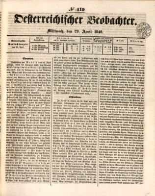 Der Oesterreichische Beobachter Mittwoch 29. April 1846