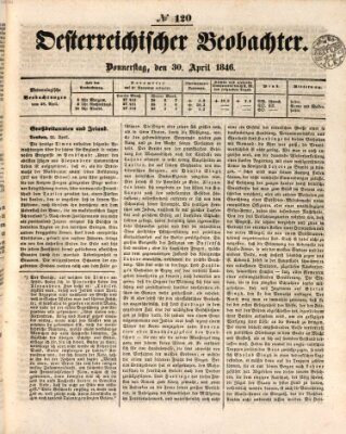 Der Oesterreichische Beobachter Donnerstag 30. April 1846