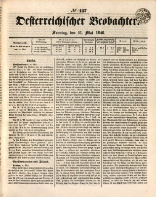 Der Oesterreichische Beobachter Sonntag 17. Mai 1846