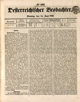 Der Oesterreichische Beobachter Sonntag 14. Juni 1846