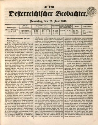 Der Oesterreichische Beobachter Donnerstag 25. Juni 1846