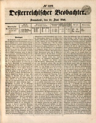 Der Oesterreichische Beobachter Samstag 27. Juni 1846