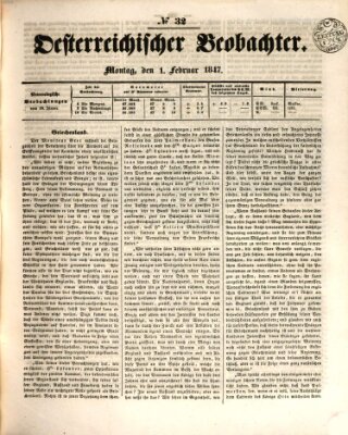 Der Oesterreichische Beobachter Montag 1. Februar 1847