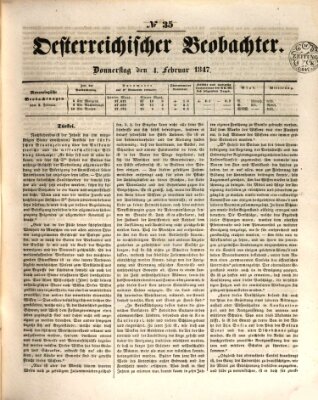 Der Oesterreichische Beobachter Donnerstag 4. Februar 1847