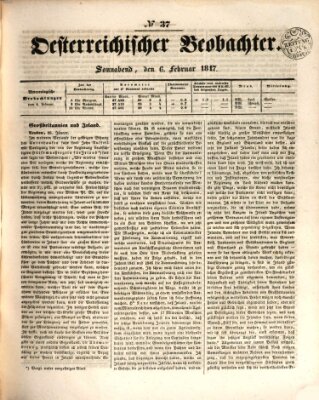 Der Oesterreichische Beobachter Samstag 6. Februar 1847