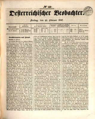 Der Oesterreichische Beobachter Freitag 12. Februar 1847