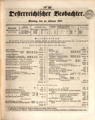 Der Oesterreichische Beobachter Sonntag 14. Februar 1847